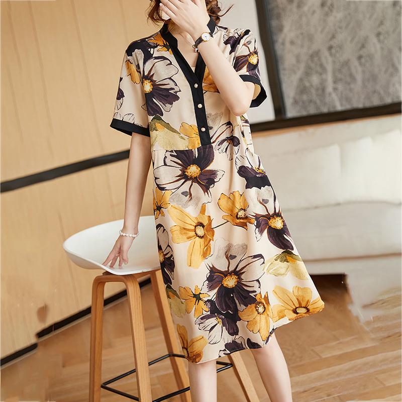 WTEMPO Plus Size Dress Summer Short Sleeve V-Neck Dress Casual knee-length Length