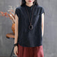 Summer Solid Color Loose Large Size Sleeveless Stand Collar T-Shirt Top Pullover Shirt