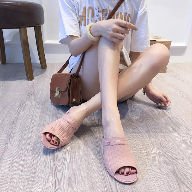 Summer Fashion Fish Mouth Slope with Half Slippers Women Summer Wear All-match Thick Heel Korean Slippers Women