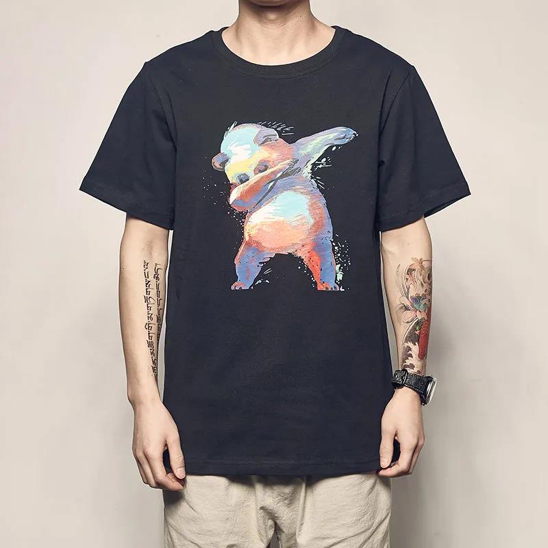 Summer New Style Panda Print Short-sleeved T-shirt Loose Boys Clothes Round Neck Cotton Top Half Sleeve