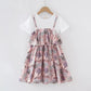 Girls' Dresses Summer Dresses Western Style Short-sleeved Stitching Floral Fake Two-piece Dresses