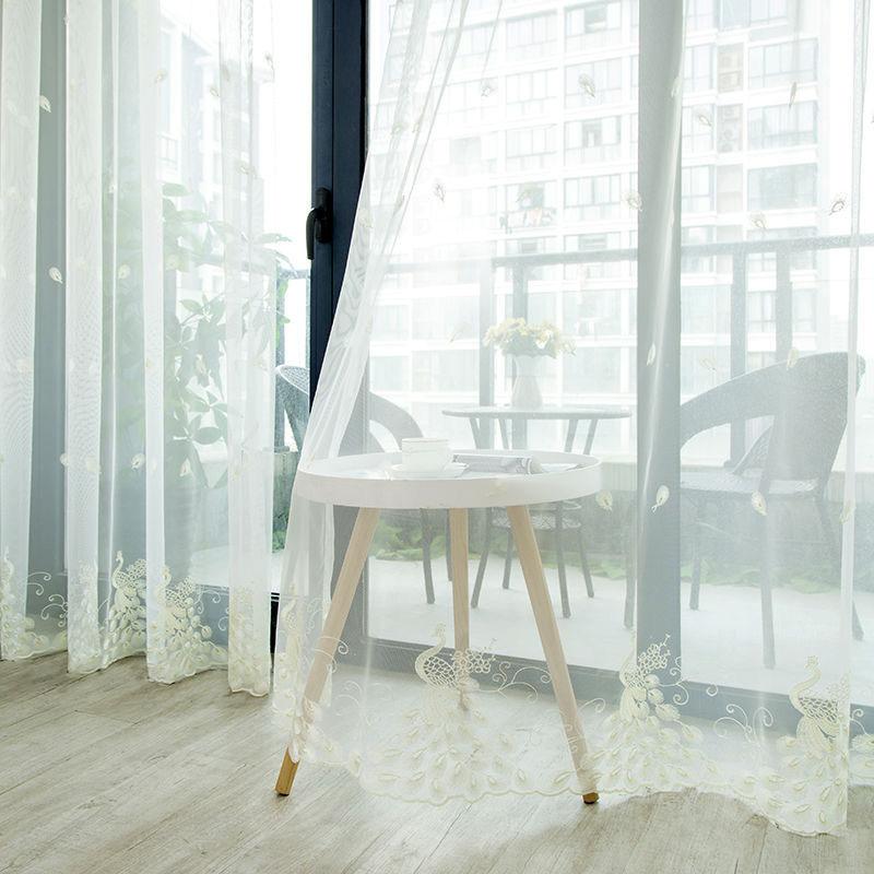 1/2pcs  Peacock Embroidered Sheer Tulle Curtains for Living Room Girls Jacquard Pastoral Window Curtain for Bedroom Curtains