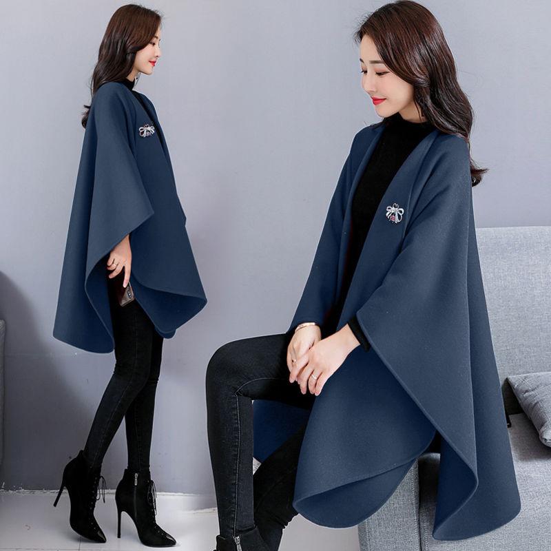 Woolen Coat Women's Cloak-style Coat Cardigan Woolen Coat Irregular Shawl Temperament Versatile Warm and Comfortable Wrap