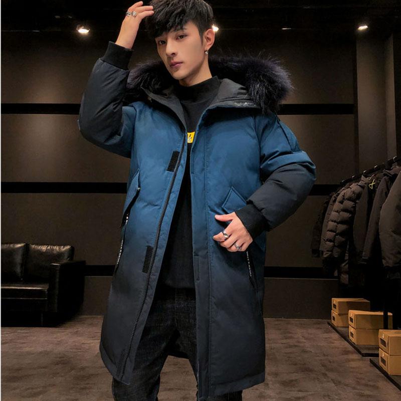 Winter Cotton-padded Jacket Clothing Men's Jacket Mid-length Gradient Color Cotton Clothes Bread Clothes Handsome Padded Jacket Warm Parka Coat