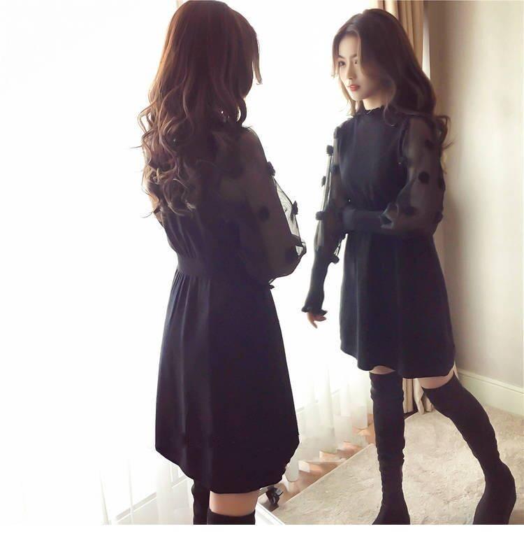 Pofulove Was Thin and Velvet Dress Long-sleeved Dress Fairy Skirt In The Long Waist Was Thin Outside