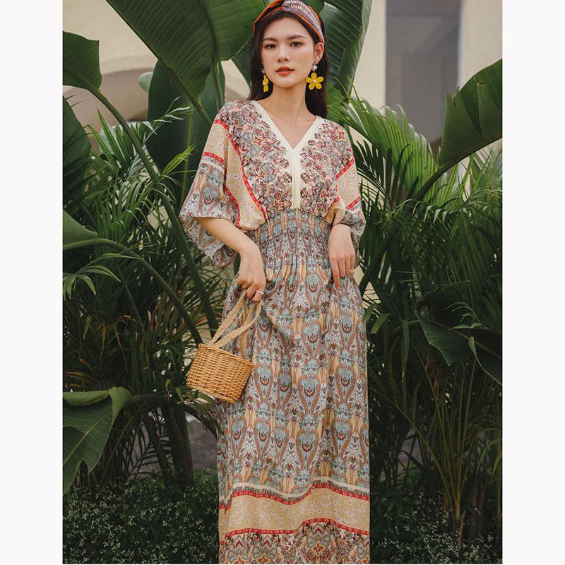 Indonesian Dress Female Thailand Bohemian Ethnic Retro Long Skirt Seaside Holiday Beach Skirt