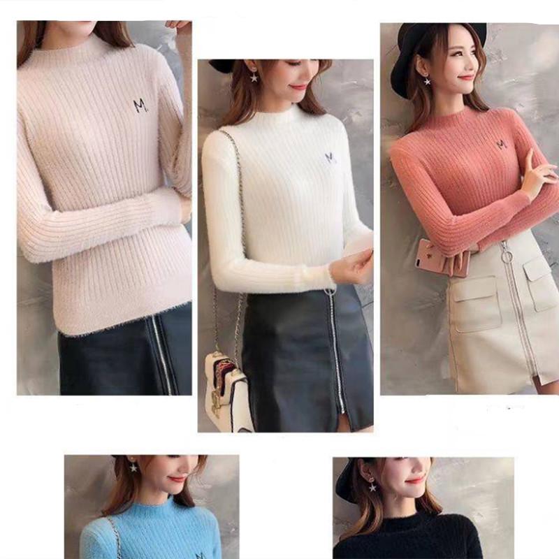 Pofulove long-sleeved winter ultra-thick undershirt women's waterproof mink half turtleneck