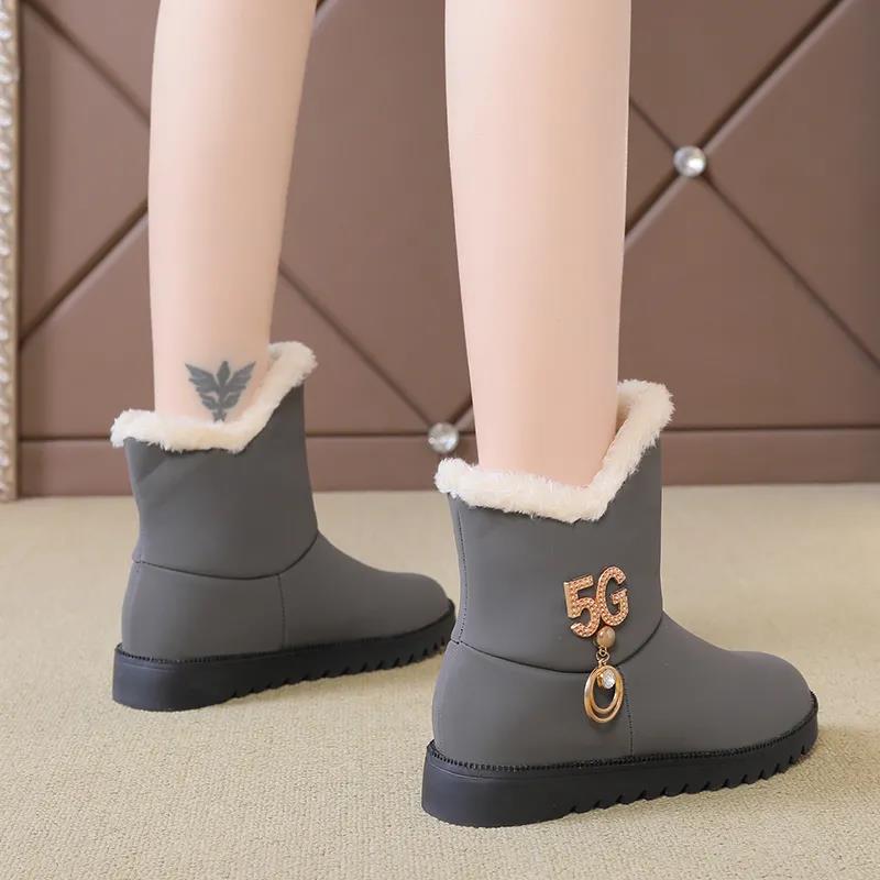 Women's Boots 2021 Winter Plush Nubuck Leather Sleeve Fashion Wedge Heel Faux Plush Warm Comfortable