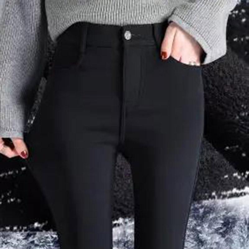 Women's Ninth Pants Winter Wear Solid Color Leggings Women's Pants Plus Velvet High Waist Small Feet To Keep Warm and Self-cultivation