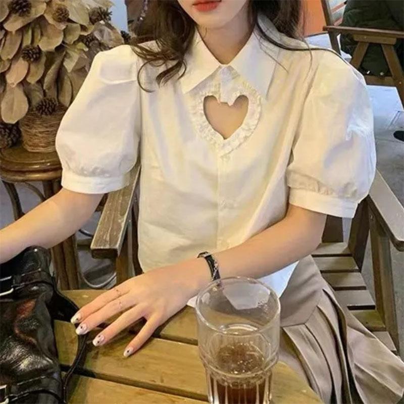 Design Sense Sweet and Spicy Love Hollow Shirt Trendy Chic and Thin Short Short Sleeve Student Girl