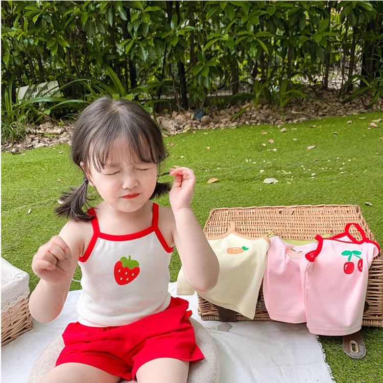 Summer Kids Cute Printing Vest Sleeveless Tops Korean Style Slash Neck Slim Camisole for Children Girls