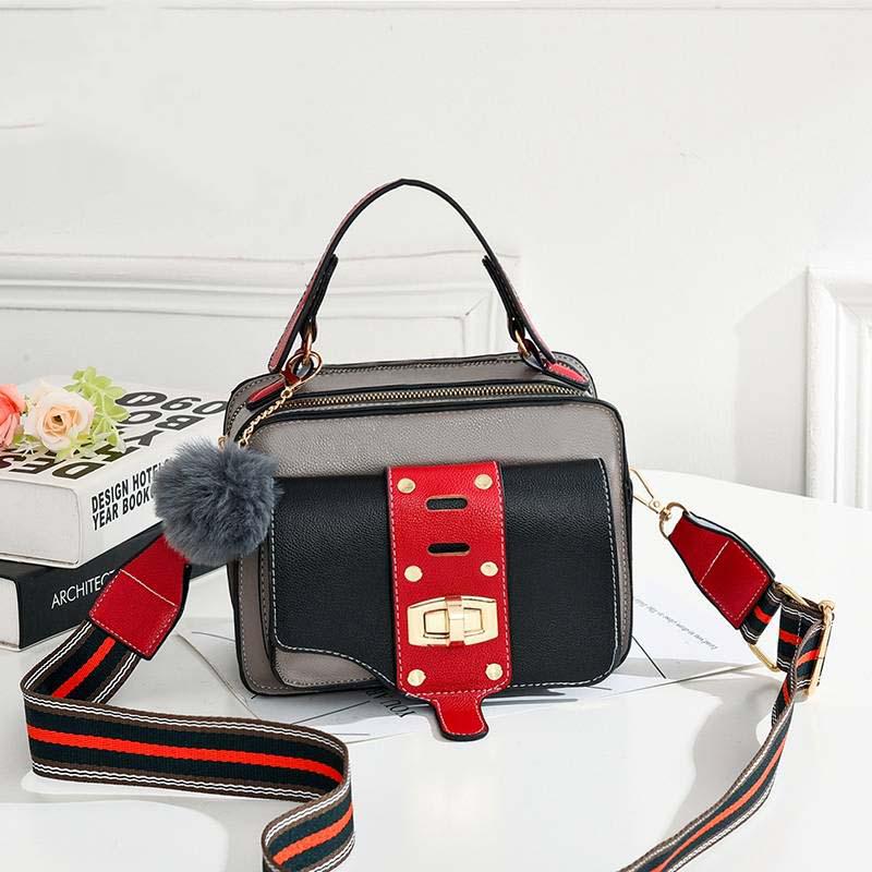 Fashion Women Contrast Color Shoulder Bag Messenger Crossbody Bag Wide Chain Handbag