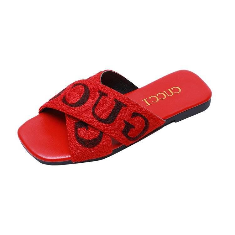Slippers Women Fashion Wear Flat Bottom Summer Cross Weave Hong Kong Style Wild Social Sandals