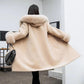 Winter High-end Imitation Fur Coat Women's Slim Thicker Loose  Cotton Top Particle Sheep Shearing Women's Hooded Fox Fur  Coat