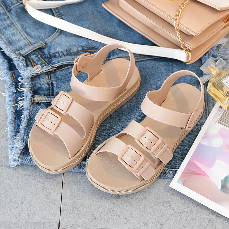 Summer Roman Sandals Wild Ladies Sandals Female Students Flat-bottomed Harajuku Style Beach Sandals Light and Comfortable