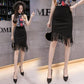 Pofulove S-2XL Women Irregular Fringe Black Skirt Anti-light Thin Bag Hip Skirts Mini A-line Skirt