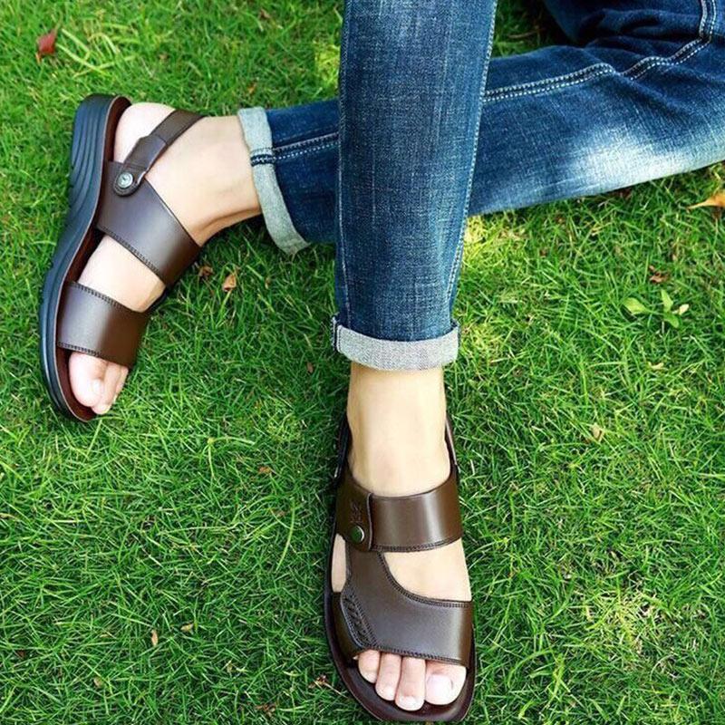 Men's Leather Sandals Summer Non-slip Leisure Business Beach Shoes Sandals and Slippers Thick Sole