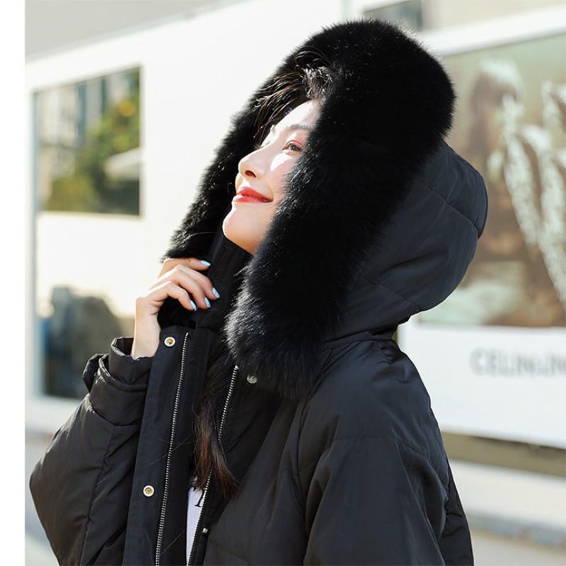 Women's Solid Color Down Jacket Mid-length Korean Loose Thick Coat Warm Cotton Coat Big Fur Collar Winter Clothes Quilted Coat