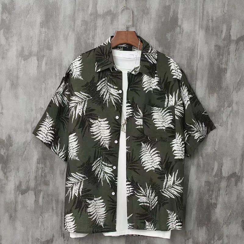 Men's Hawaiian Print 2021 Summer Short Sleeve Button Shirt Beach Casual Men's Top