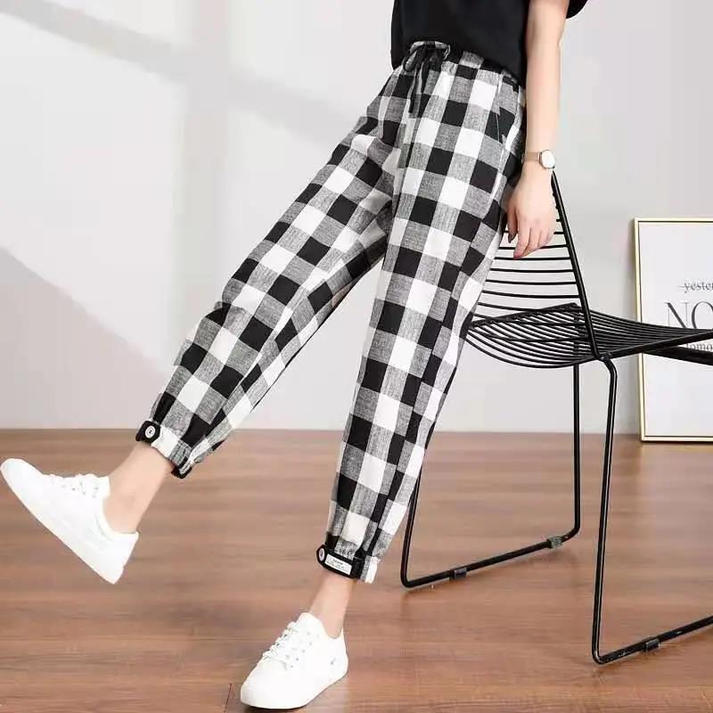 Harlan Pants Women's Loose and Wild Trend Short Autumn and Winter Beam Feet Plaid Casual Leggings