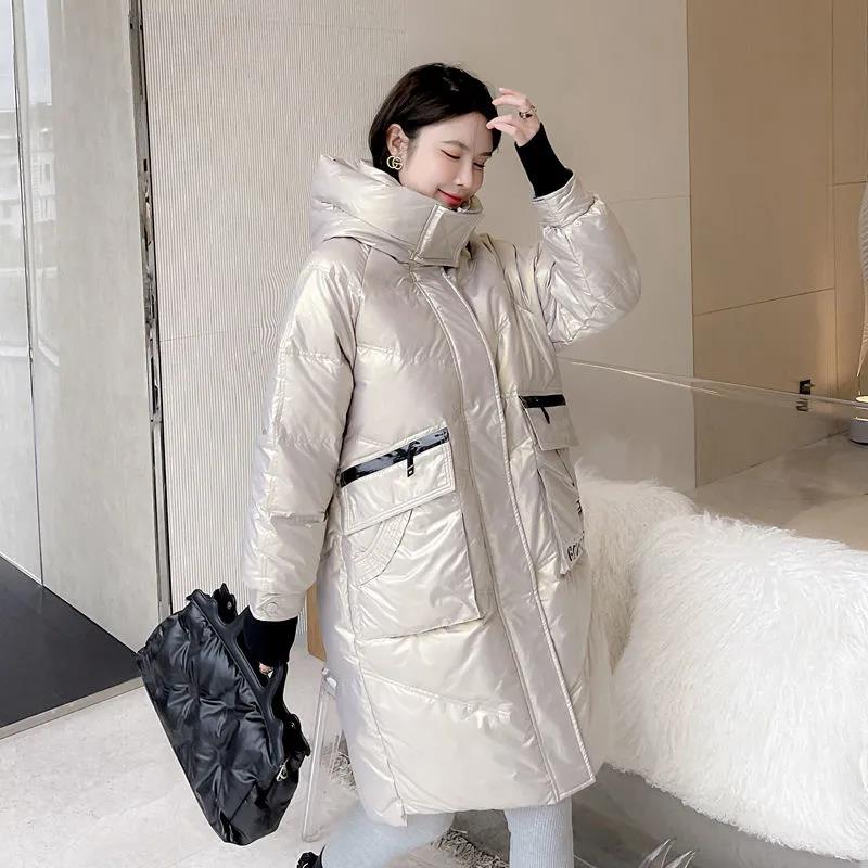 Matte Down Jacket Mid-length Women's Loose Hooded White Duck Down Warm Student Jacket
