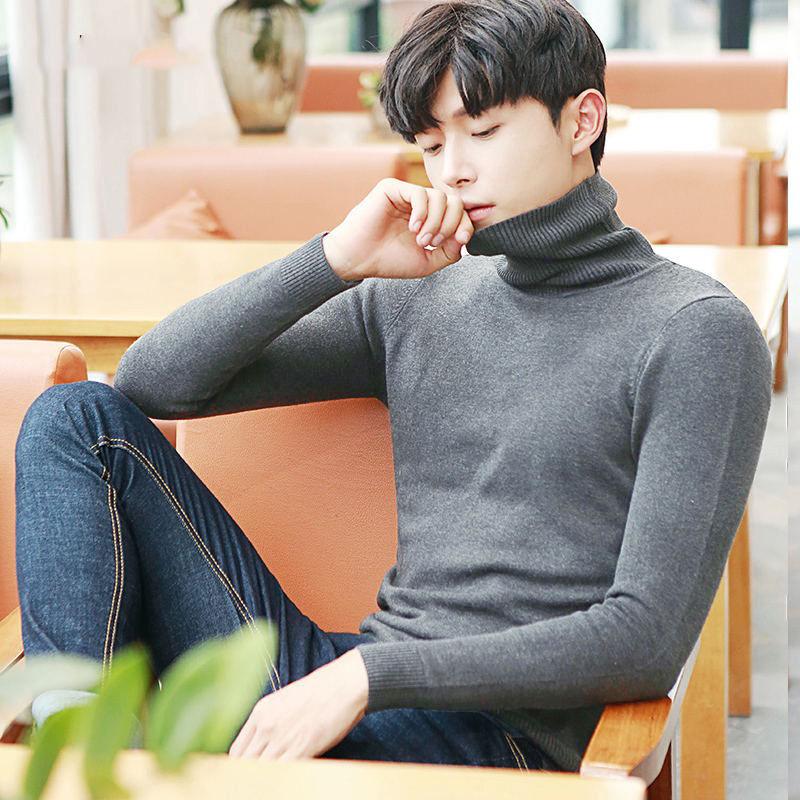 Men's Sweater Clothes Autumn and Winter Sweater Thin Section High Round Collar Plush Shirt