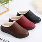 Women Unisex Winter Home Slippers Leather Waterproof Non Slip Slippers Plush Warm Indoor
