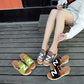 Fish Mouth Sandals and Slippers Women's Summer Frosted Leather Color Matching Thick-soled Sponge Cake Lazy One-word Drag Wedge High-heeled Sandals