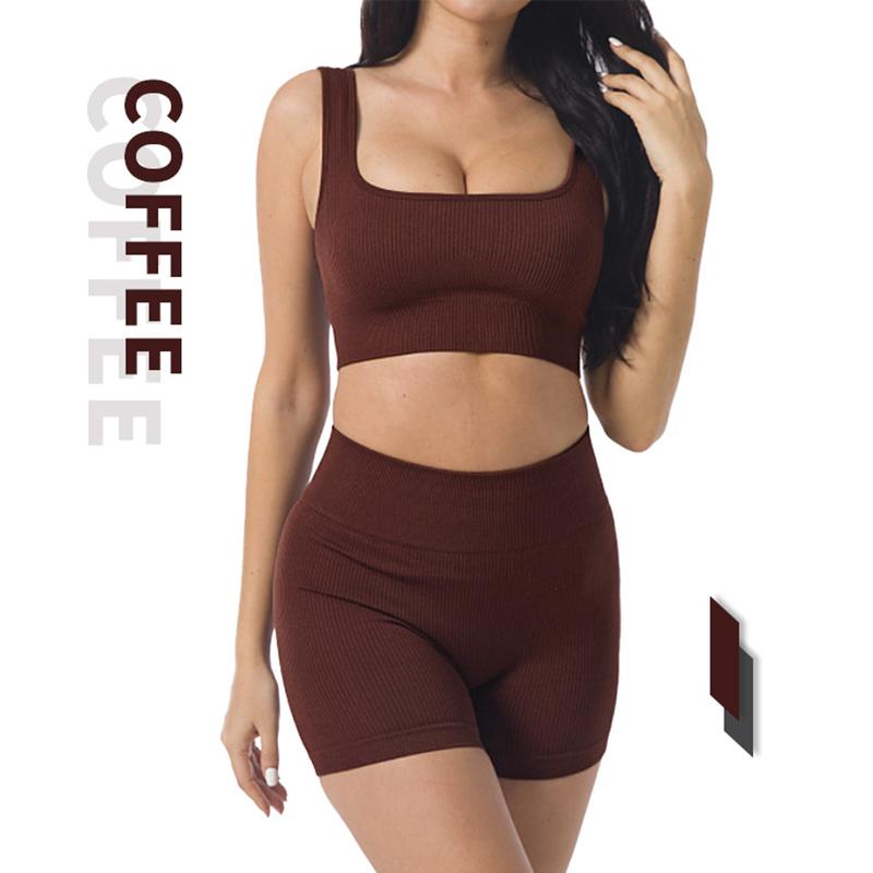 2PCS Threaded Sports Fitness Yoga Clothes Double Straps Beautiful Back Shockproof Bra Seamless Yoga Pants Set Gym Bodybuilding Bodysuits