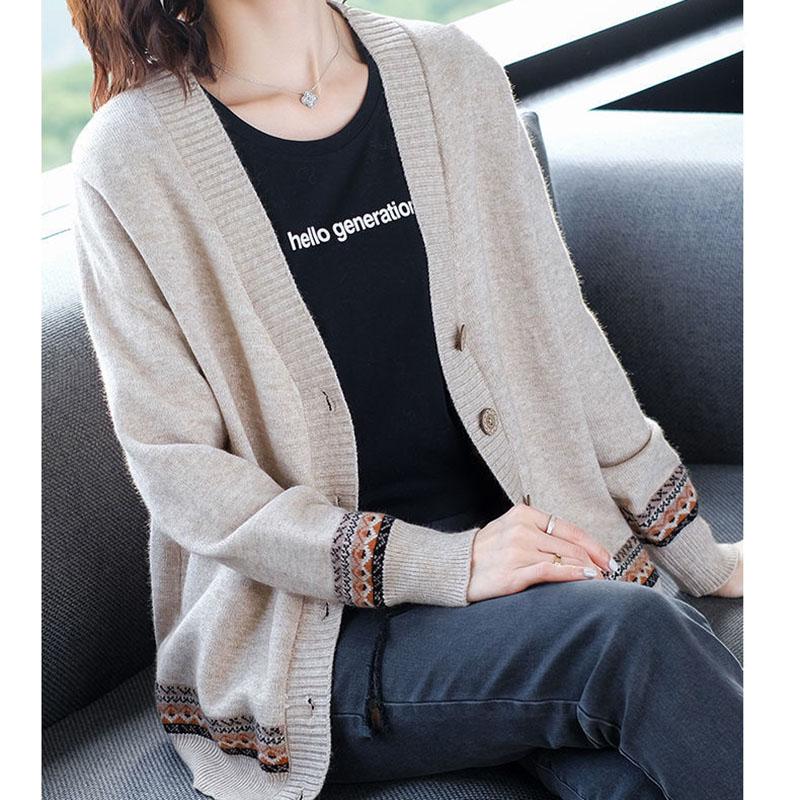 Spring and Autumn Color Jacket V-neck Long-sleeved Sweater Fashion Cardigan Urban Women's Top