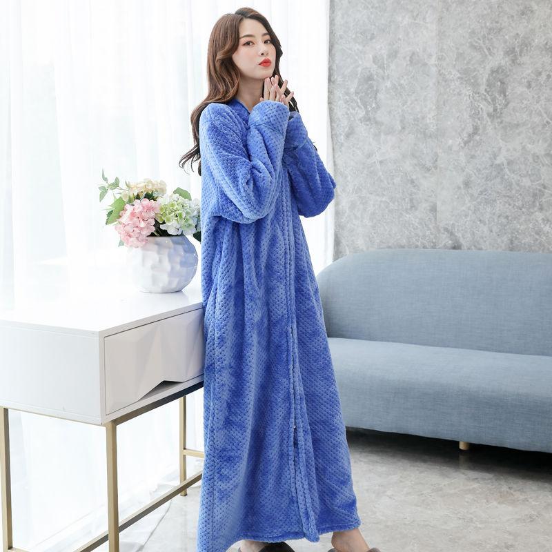 Large Size Super Long Nightdress Thickened Pajamas Women Loose Coral Velvet Bathrobes Can Be Worn Outside Large Size Nightdress Loose Bathrobes