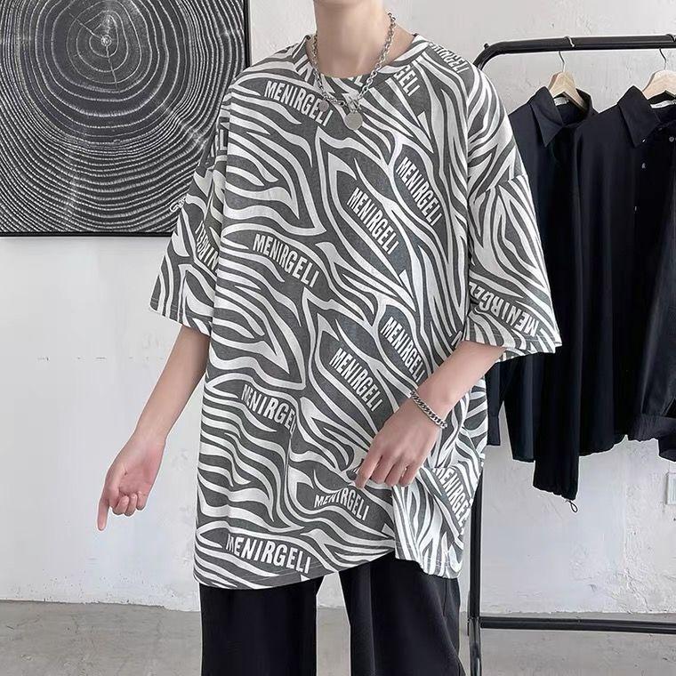 Summer Zebra Print Short-sleeved T-shirt Male Half-sleeved T-shirt Loose Trend Couple Wild