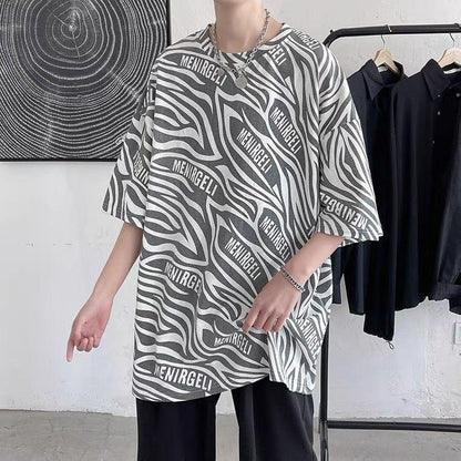 Summer Zebra Print Short-sleeved T-shirt Male Half-sleeved T-shirt Loose Trend Couple Wild