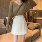 Woolen Cloth Women Sexy Tight A-line High Waist Hip Skirt Short Skirt Belt Split Fork Zipper Club Casual Home Office