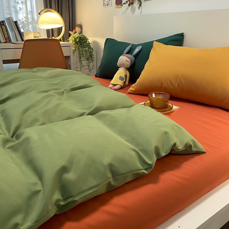 Girl Heart Ins Wind Bed Four-piece Naked Sleeping Washed Cotton Student Dormitory Quilt Cover Sheet Fresh Nordic 4 Pieces