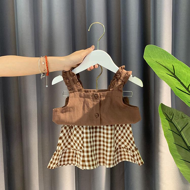Kids Baby Girl Clothes Set Tops Solid Sleeveless Shirt Crop Plaid A-Line Skirt Summer Casual Outfit Sets Girls 0-2Y