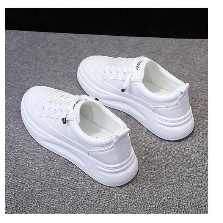 PU Leather Casual Shoes Women Sneakers 2020 Spring Light White Sneakers Platform Med Heel Ladies Shoe Comfortable 35-40