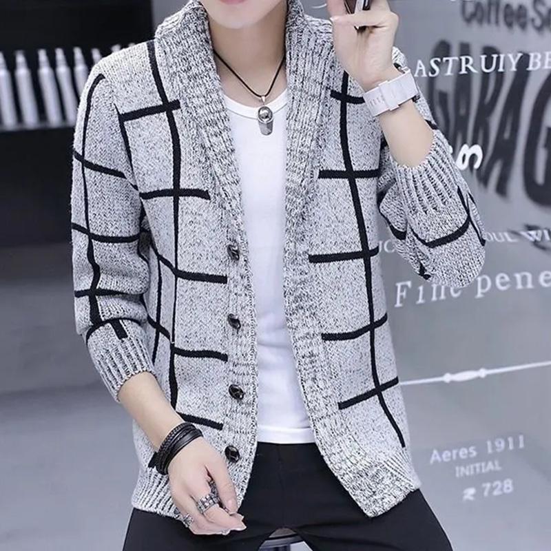 Men's Sweater Jacket Slim-Fit Cardigan Men's Knitwear Korean Men's Casual Jacket Autumn and Winter Cloak