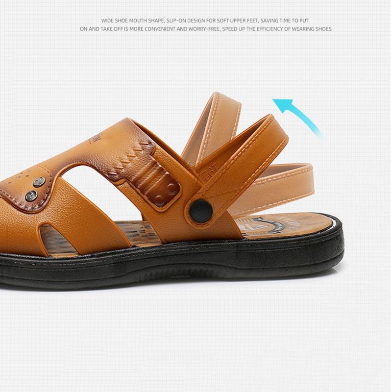 Sandals Men's Beach Shoes Non-slip Wear-resistant Summer Outer Wear Men's Sandals Casual Middle-aged Flat Sandals Simple and Comfortable