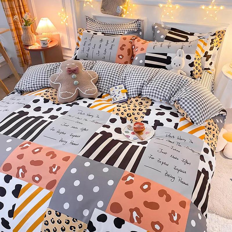 Four-piece Bedding Cotton Quilt Cover Single and Double Cartoon Printing Mattress Cover Bedroom Bed Linen Quilt Cover