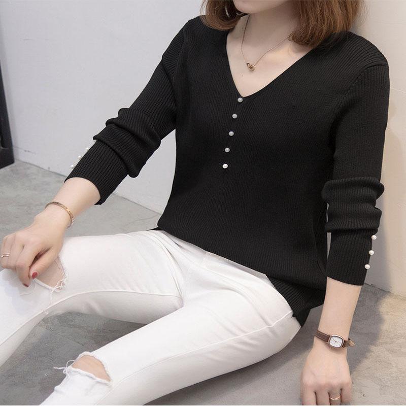Sweater Women's Pullover Knitwear Korean Version Solid Color Fluffy Button V-neck Trending Sweater Autumn Winter Purple Sweater