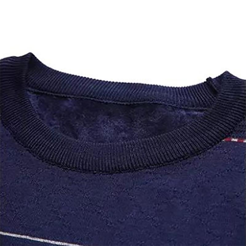 Genuine Men's Sweatshirts Long-sleeved Knit Sweater Plus Velvet Thick Sweater Youth Autumn and Winter Round Neck Stripes