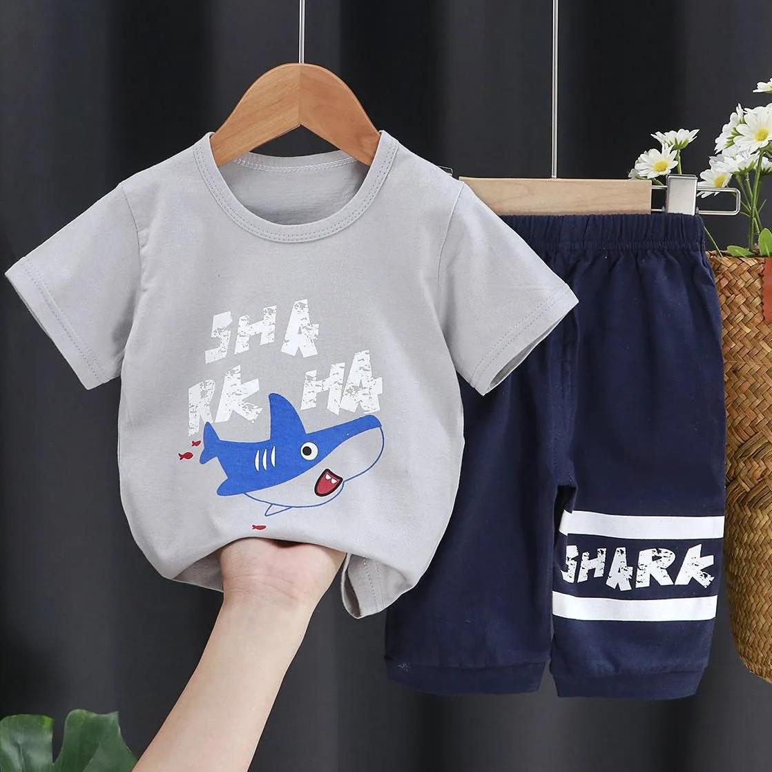 Children's Suit Summer Thin Short Sleeve Suit Boys and Girls Loose Korean Printed Animal T-shirt Shorts Two Piece Set