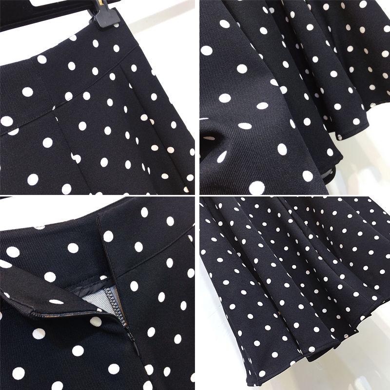 Spring Summer Polka Dot Skirt Floral Black Elegant Maxi Office Zipper Skirts with Lining Plus Size
