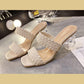 High-heeled Slippers Women's Summer Wear Fashion Woven Sandals Bohemian Ethnic Style Crystal Thick Heel Women's Summer Wear