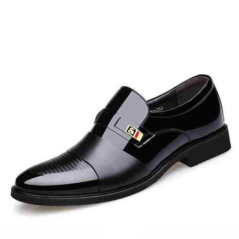 Men's Leather Shoes Business Dress Shoes British and Korean Style Set Feet Black Casual Leather Shoes Youth Work Shoes