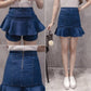 Pofulove Women Anti-light Denim Skirt Pants High Waist Slim Mermaid Hip Skirts Mini A-line Skirt