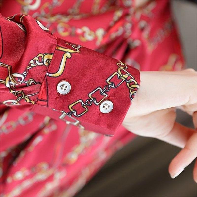 Floral Print Chiffon Long-sleeved Shirt Women's Bow Tie Shirt Commuter Shirt Temperament
