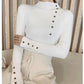Long-sleeved Casual Bottoming Sweater Women's Spring and Autumn Thin Slim Half Turtleneck Buttoned Sweater Short Style Top