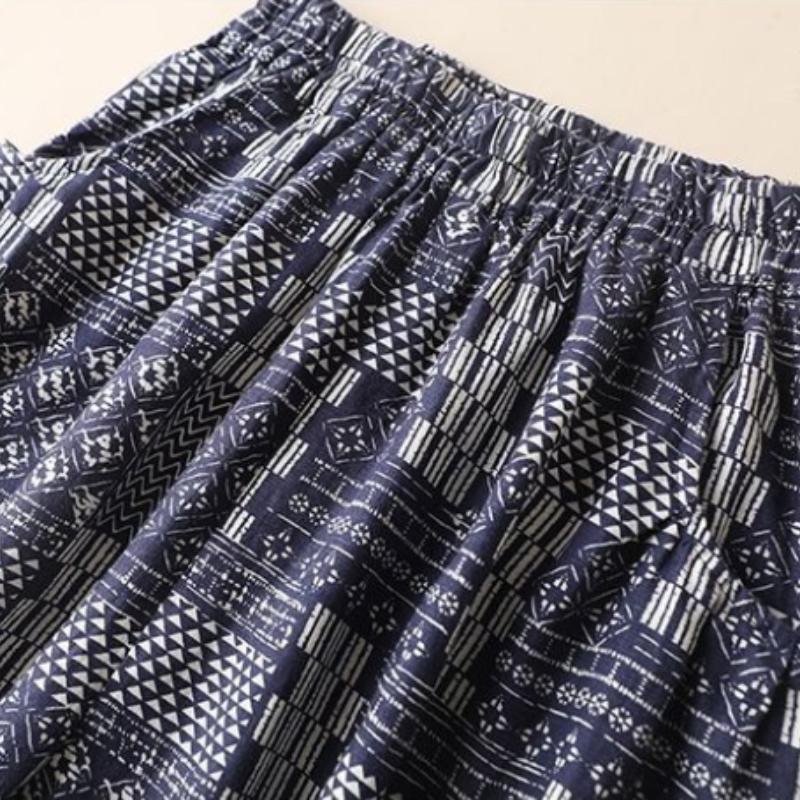 Retro Literary Nine-point Cotton Harem Pants Women Thin Summer Loose Large Size Printed Casual Pants Women